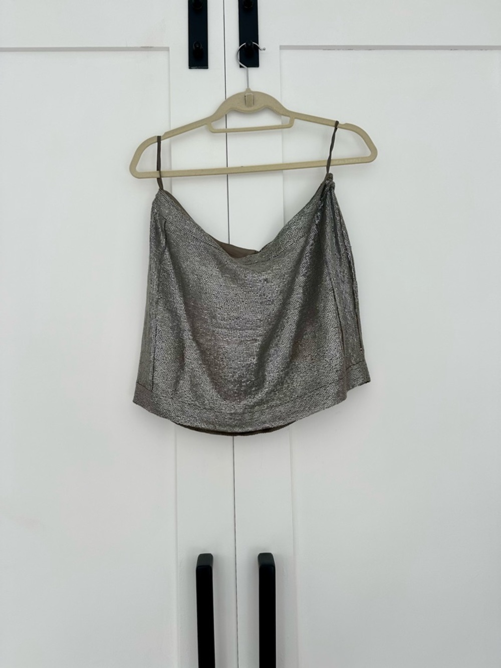 Reiss Silver Metallic Cowl Mini Skirt